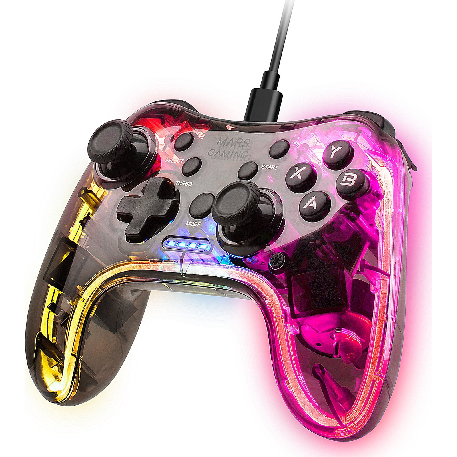 Mars Gaming MGPC játékvezérlő Átlátszó USB Gamepad Android, MAC, Nintendo Switch, PC, Playstation 3