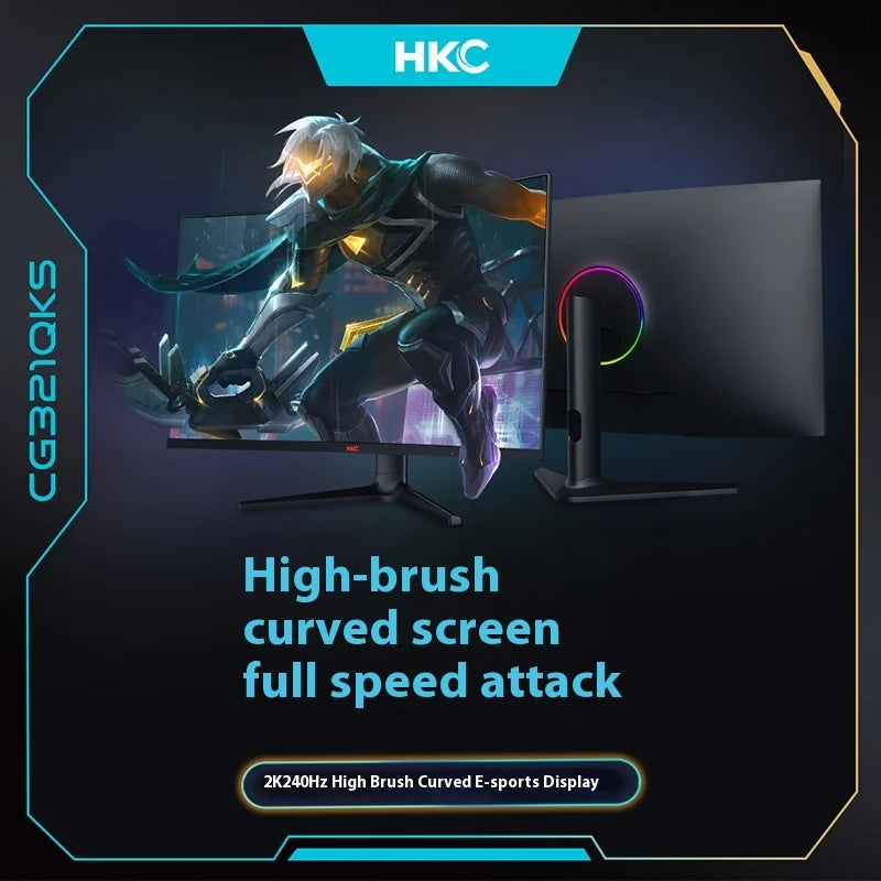 HKC CG321QKS 31.5-Inch 2K HD 240Hz Curved Gaming Monitor VA Panel 1ms Response 99% SRGB Wide Screen