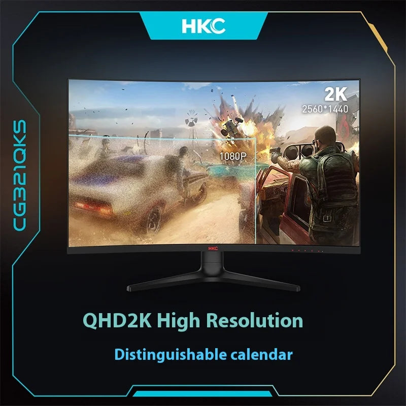HKC CG321QKS 31.5-Inch 2K HD 240Hz Curved Gaming Monitor VA Panel 1ms Response 99% SRGB Wide Screen