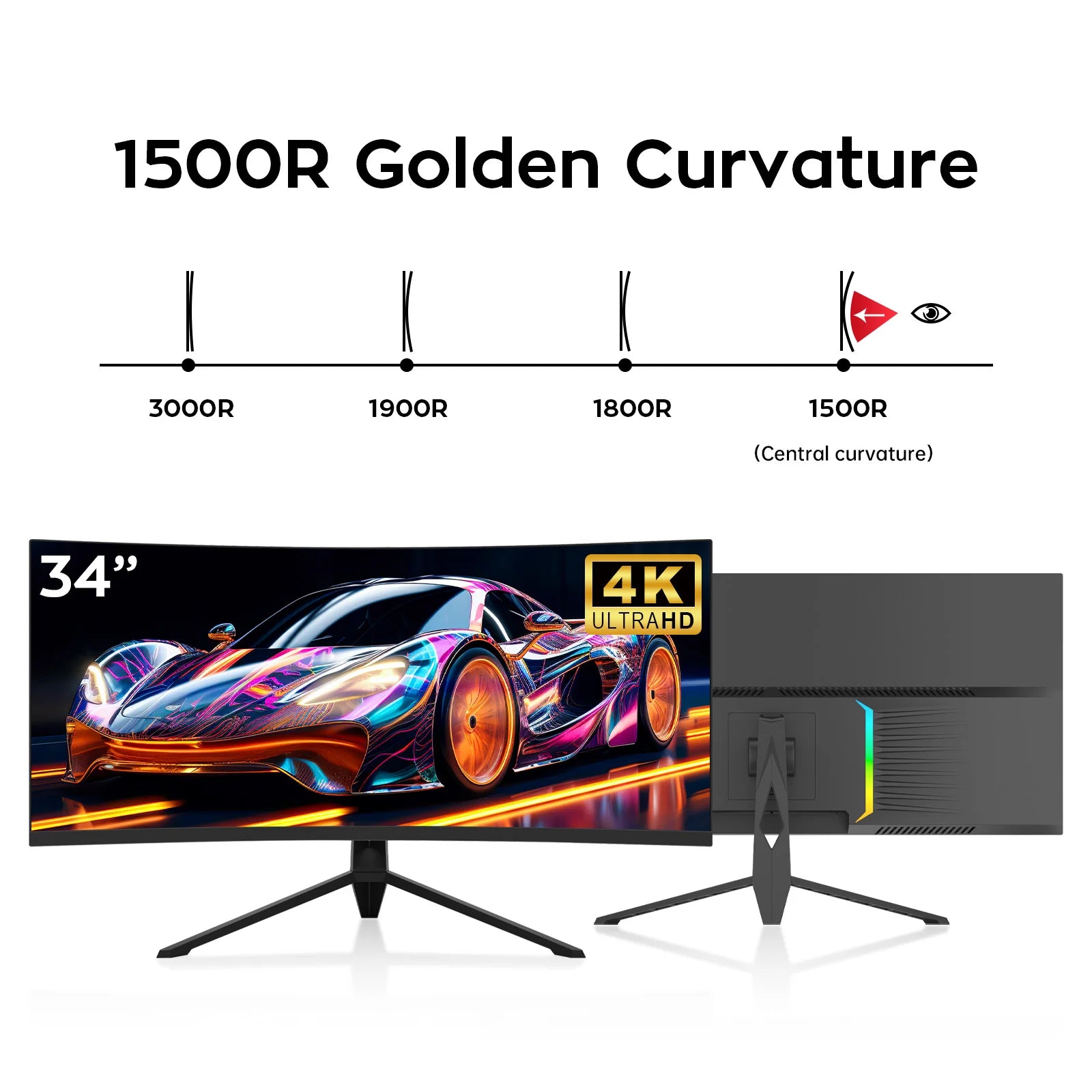 Monitor 34 Inch 4k 165Hz High Resolution 3440*1440P  Ultra-wide Lcd Computer Screen 1500R Curved LED Backlight Gaming Monitor