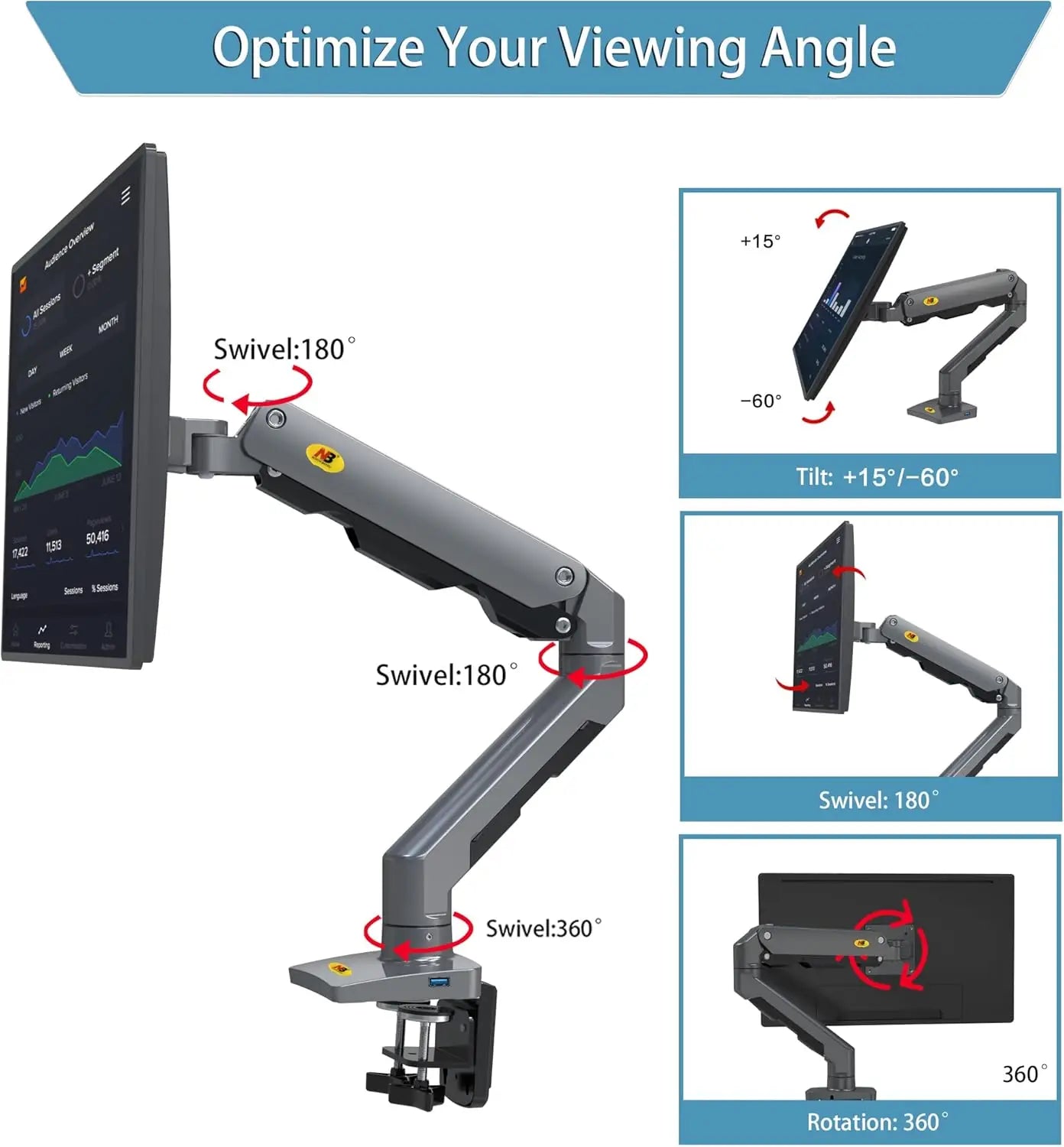 NB North Bayou Heavy Duty Monitor Arm Desk Mount, Full Motion Monitor Stand Fit for 27"-45" Big Screen Gaming Monitor Stand G50
