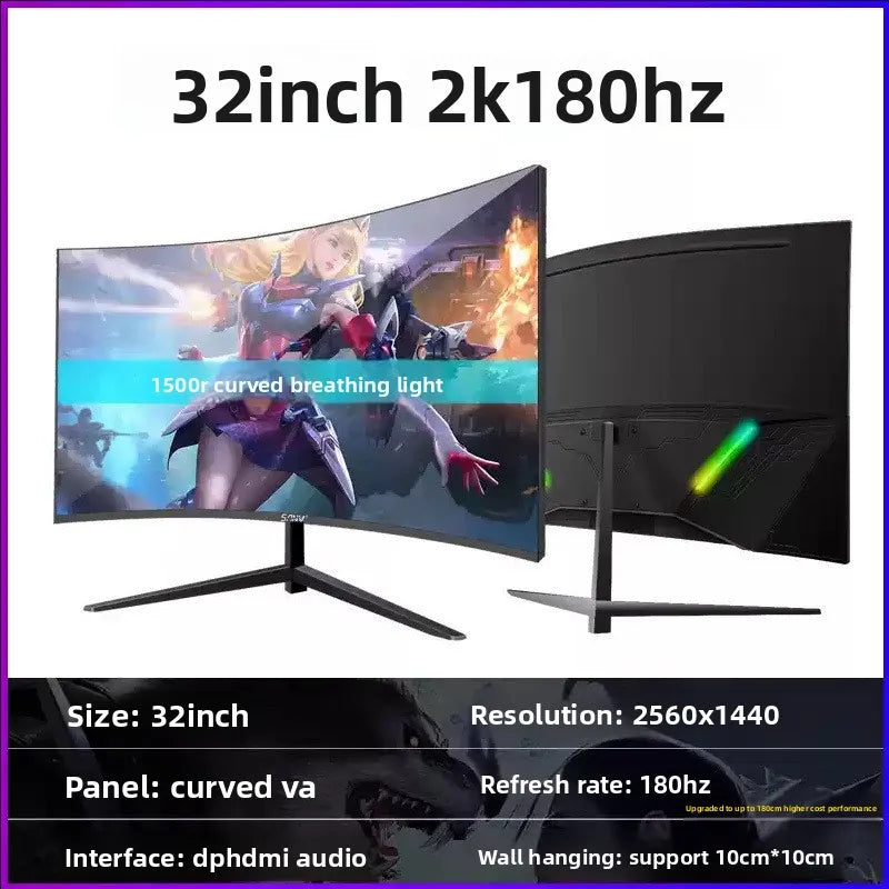 32-Inch Curved IPS LCD Gaming Monitor 144Hz 2K 1ms Response Time DP Interface Full HD 99% SRGB Wide Color Gamut 5000:1 Contrast