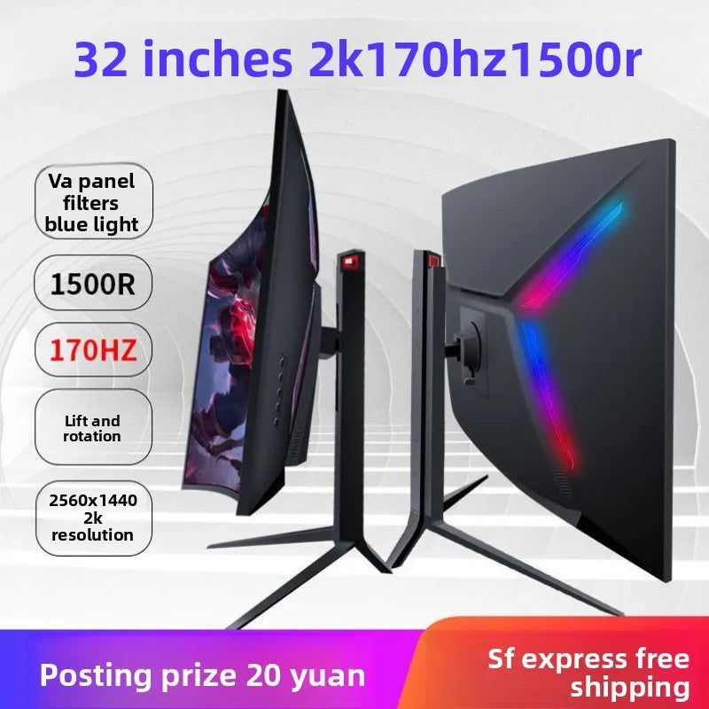 32-Inch Curved IPS LCD Gaming Monitor 144Hz 2K 1ms Response Time DP Interface Full HD 99% SRGB Wide Color Gamut 5000:1 Contrast