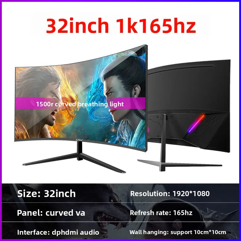 32-Inch Curved IPS LCD Gaming Monitor 144Hz 2K 1ms Response Time DP Interface Full HD 99% SRGB Wide Color Gamut 5000:1 Contrast